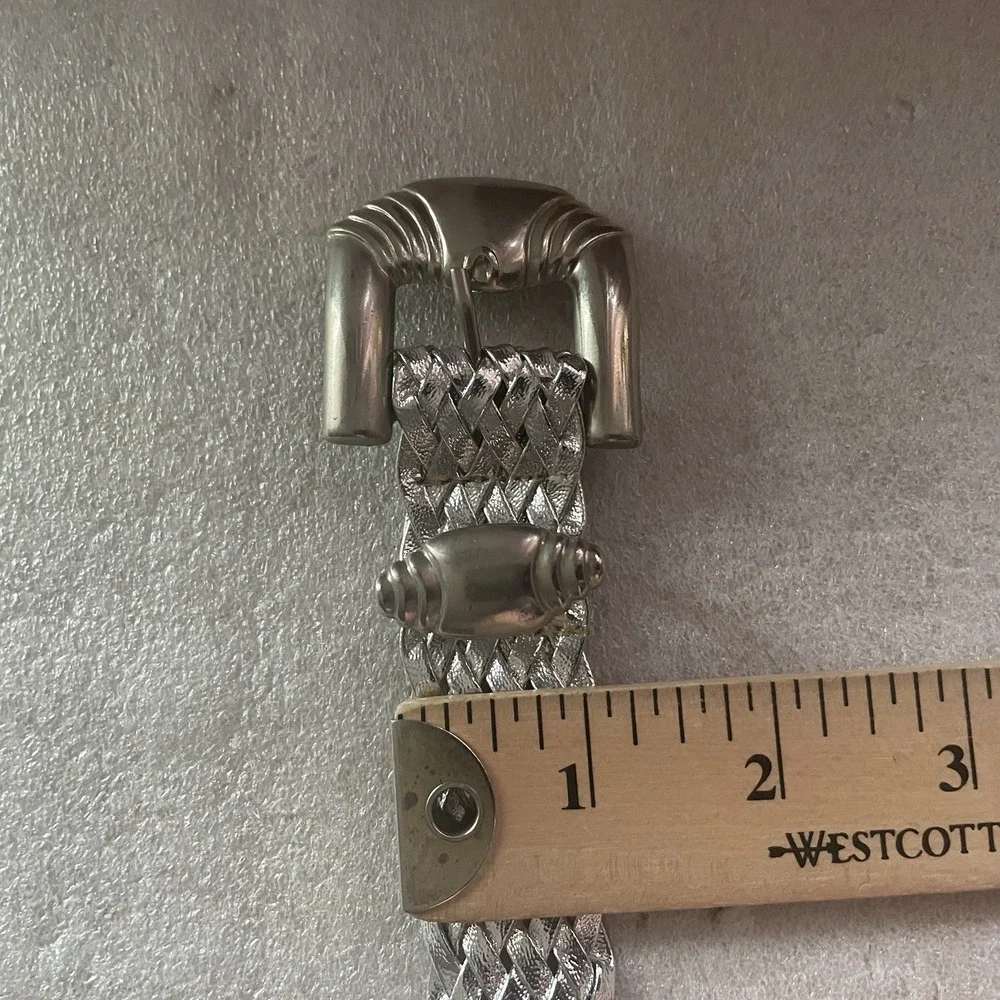 Metallic Silver Woven Statement Belt Adult Medium Adjustable Maximalist Rave 34